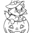 halloween cat in pumpkin coloring page