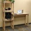 standing desk with shelving unit