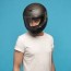 t shirt and motorcycle helmet posing
