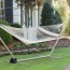 white rope hammock with pillow