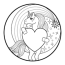 unicorn holding a heart coloring page