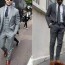 wear a gray suit with brown shoes