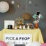 diy photo booth with props and backdrop
