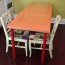 colorful dining table using a recycled door